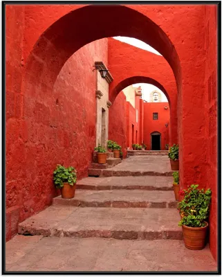 Produktbild von Wallario Wandbild Roter Torbogen, Größe: 40,30 x 50,30 cm, Poster mit schwarzem Aluminiumrahmen