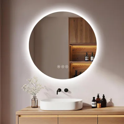 Produktbild von S'AFIELINA Badspiegel mit Beleuchtung Rund 70 cm, LED Spiegel mit Beleuchtung, dimmbar, 3 Lichtfarben, Antibeschlag, Touch, Speicherfunktion, IP65