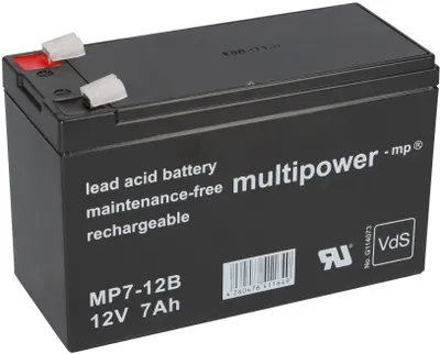 Obrázok produktu pre Olovená batéria Multipower MP7-12B Pb 12V 7Ah VdS Faston 6,3 mm