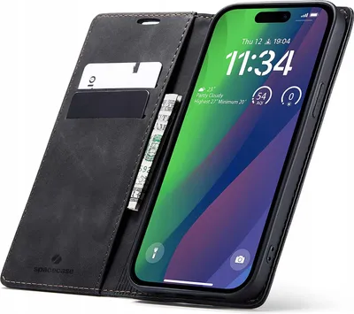 Obrázek produktu pro Pouzdro s klopou na telefon SPACECASE Wallet pro iPhone 15 Plus Černá