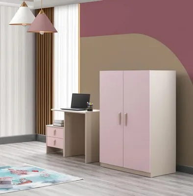 Immagine prodotto di Set moderno per cameretta: armadio, scrivania, comodino, colore rosa - qualità garantita