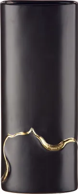 A black vase with a gold decorative line.