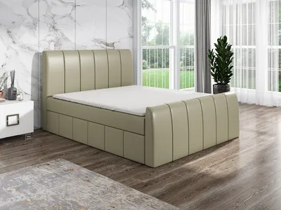 Produktbild von Boxspringbett IKA 180x200 mit 2 Bettkästen, Bonell-Matratze und Topper. Möbel vom Hersteller- Handarbeit! Bett Komplett-Set mit Matratze, Bettkasten & Kopfteil. Modern und robust.