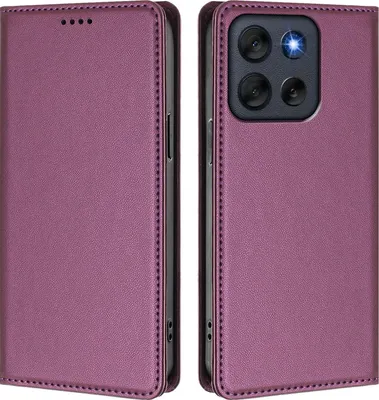 Produktbild von Handyhülle für Motorola Moto G56, Kunstleder Klapphülle Stoßfeste Magnetische Hülle mit Ständer Lila