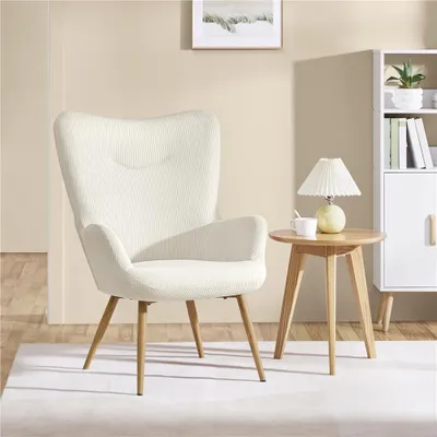 Produktbild von Yaheetech Ohrensessel Polstersessel, aus Cordstoff, klappbare Rückenlehne, bis 136 kg, Relaxsessel Armsessel, Beige