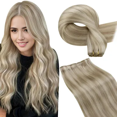 Obrázek produktu pro Příčesky z pravých vlasů, blond, melír, popelavá blond, rovné, 50 cm, 100 g