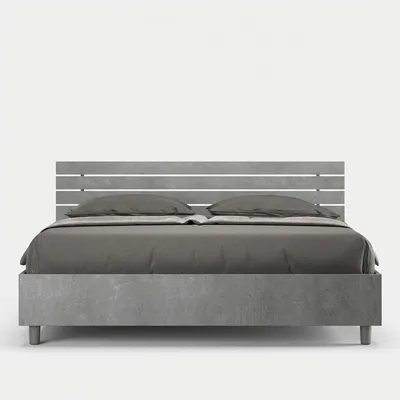 Produktbild von Graues Doppelbett 160x190cm mit Lattenrost und geneigtem Kopfteil Ankel I Concrete