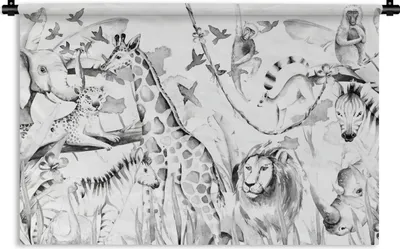Produktbild von MuchoWow® Wandteppich Wandbehang Aquarelle - Tiere - Dschungel - Jungen - Mädchen - Kinder - Kinder 90x60 cm Tapisserie Dekoration Wandtuch - Wandskulpturen - Bildteppich