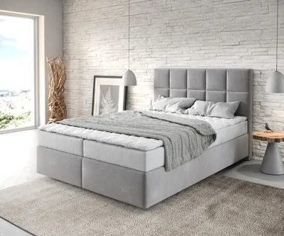 Produktbild von DELIFE Boxspringbett Dream-Fine 140x200 cm Mikrofaser Grau mit Matratze und Topper