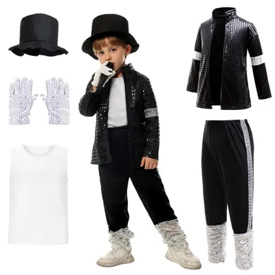 Image de Costume de danse "King of Pop" de Lito Angels, noir et blanc, taille 5-6 ans (116 cm)
