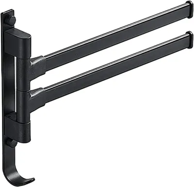 Image de Porte-serviettes pivotant avec crochets, support mural pivotant à 180°, porte-serviettes en aluminium, noir (2 bras)