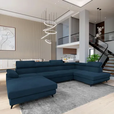 Produktbild von Masseno Ecksofa RUBANO R-S mit Schlaffunktion U-Form, Sofa mit Bettkasten, Wohnzimmersofa, Couch, Soffa, Bettsofa, Couchgarnitur- Blau, MONOLITH 77