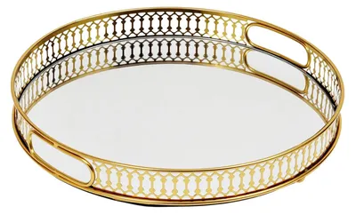 Image de Plateau miroir - Plateau rond en verre - Plateau pour parfums et bijoux - Pour le maquillage et les cosmétiques - Décoration d'intérieur, idée cadeau