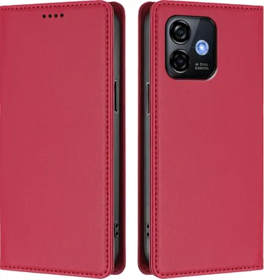 Produktbild von Handyhülle für Ulefone Note 16 Pro, Kunstleder Klapphülle Stoßfeste Magnetische Hülle mit Ständer Rot