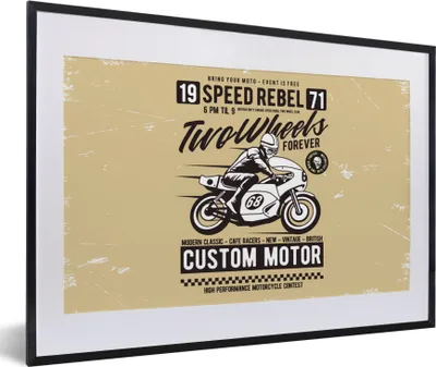 Produktbild von MuchoWow® MuchoWow® Gerahmtes Poster Motorrad - Vintage - Zeichnung - Zitat 60x40 cm - Poster mit zchwarzem Bilderrahmen - Schlafzimmer - Plakat in Rahmen - Drucken