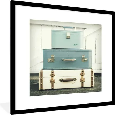 Produktbild von MuchoWow® MuchoWow® Gerahmtes Poster Koffer - Blau - Weiß - Vintage 40x40 cm - Poster mit zchwarzem Bilderrahmen - Poster - Plakat im Rahmen