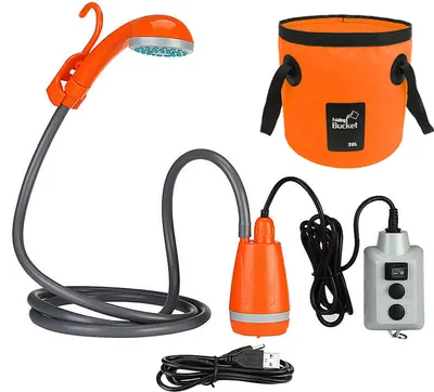 Produktbild von Outdoor-Camping-Duschpumpe, wiederaufladbarer USB-Duschkopf mit faltbarem Eimer fuer Camping, Wandern, Reisen