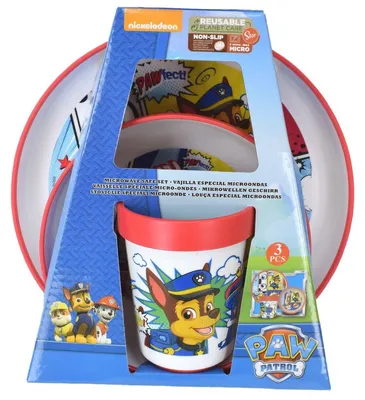 Produktbild von 3-tlg. Paw Patrol Mikrowellen Geschirr Set Teller Schale & Becher
