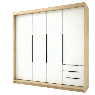 Produktbild von Geräumiger vier-türiger Kleiderschrank KLARI mit Schubladen und Metallgriffen – modernes Design