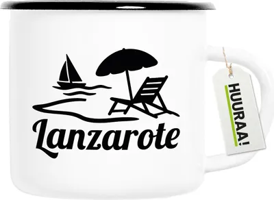Produktbild von Huuraa Emaille Tasse Lanzarote Inselmotiv Spanien 300ml Vintage Campingbecher Geschenkidee