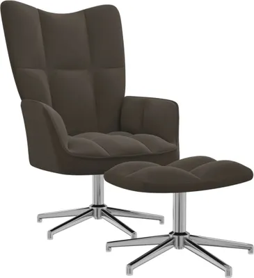 Image de Chaise de relaxation avec tabouret Gris foncé Velours