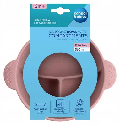 Zdjęcie produktu dla Canpol CANPOL BABIES silikoninis neslystantis dubenėlis DOTS, 3 skyrių, 360 ml, 51/403_pink