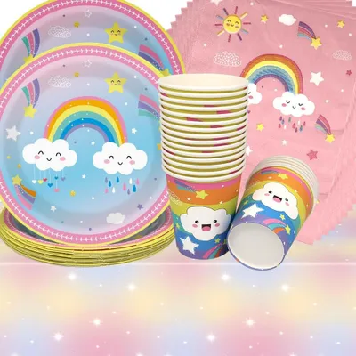 Produktbild von Regenbogen-Geburtstagsdekoration Set für Mädchen, 61 Stück