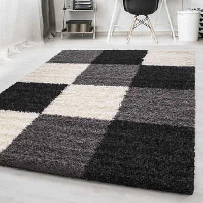 Produktbild von Carpetsale24 Hochflor Teppich Shaggy Karo Design Weich Teppich Wohnzimmer Flauschig, Grösse: 80x250 cm
