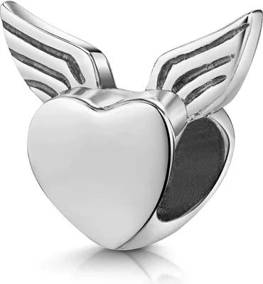 Produktbild von Materia Bead Herz silber - European Beads Herz mit Flügeln aus 925 Sterling Silber für Beads Armbänder & Ketten #1411