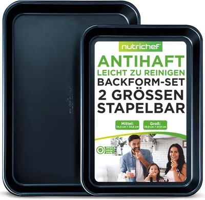 Produktbild von NutriChef Backbleche, 2 Stück- Backblech, Kuchenblech, Backofenblech, 40x28cm &