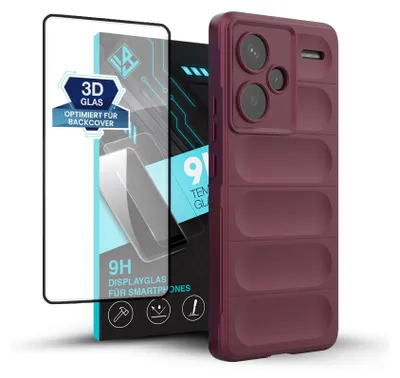 Produktbild von Handy Hülle für Xiaomi Redmi Note 13 Pro+ 5G mit 9H Displayglas Displayschutz Plus Grip Case Cover Schutzhülle Softgrip Farbe: Burgunder Rot