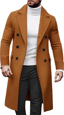 Obrázek produktu pro Pánský kabát podzimní zimní dlouhý trenčkot slim fit dvouřadý zimní kabát klopový pánský kabát neformální business zimní bunda, pánská, cihlově červená, L