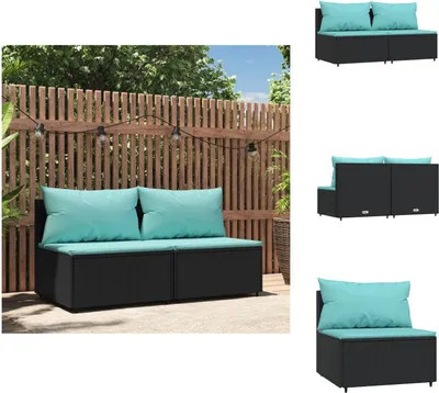 Image de vidaXL Canapé de jardin central avec coussins 2 pcs. noir poly rotin - Canapés de jardin