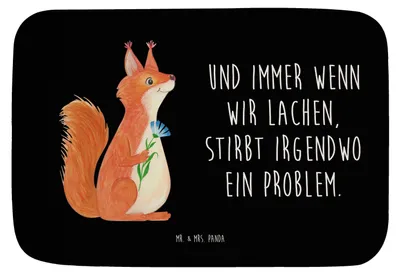 Produktbild von Mr. & Mrs. Panda Badezimmerteppich Eichhörnchen Blume - Schwarz - Geschenk, Lachen, Motivation Sprüche, glücklich Spruch, Badteppich, fußmatte bad, Spaß, Badvorleger