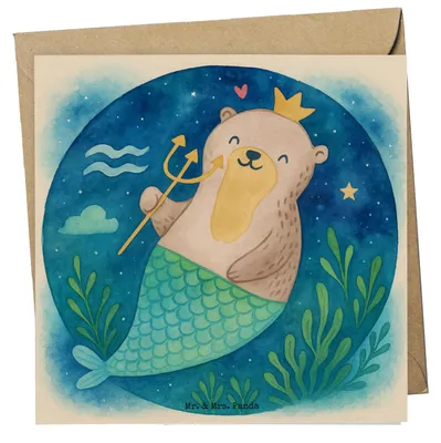 Produktbild von Mr. & Mrs. Panda Grußkarte Wassermann Astrologie Design - Weiß - Geschenk, Sternzeichen, Geburtstagsgeschenk, Glückwunschkarte, doppelkarte, anlasskarte, Klappkarte