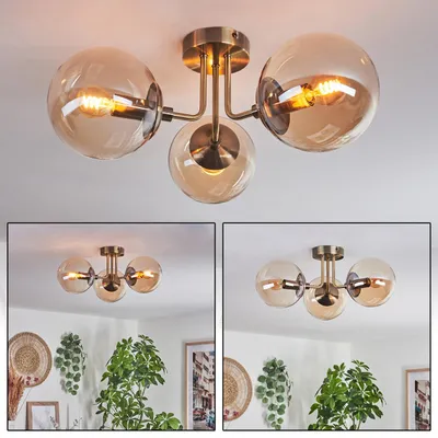 Produktbild von Sarno Deckenlampe aus Metall/Glas in Altmessingfarben/Bernsteinfarben