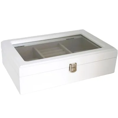 Produktbild von Schmuckkästchen Holz weiß Organizer Fächer Glasdeckel Queen Isabel