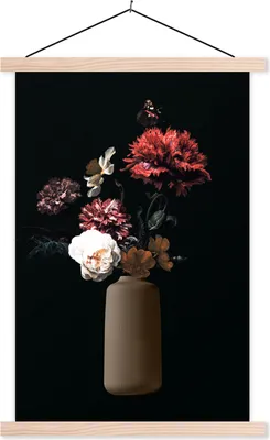 Produktbild von MuchoWow® Textilposter Vase - Blumen - Stilleben 40x60 cm mit holzfarbenen Rahmen - Poster