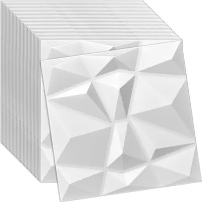 Produktbild von Verdico | 3D Wandpaneel Polystyrol - 50x50 cm - Weiß - Stilvolle Akzentwand - 32 Stück für modernes Wohnen, Wand- & Deckenverkleidung