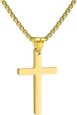 Produktbild von Kreuzkette Herren Edelstahl Anhänger Halskette Schwarz Silber Gold