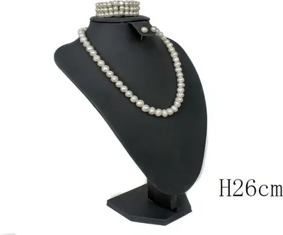 Produktbild von Schmuckbüste Dekobüste für Schmuckset Ohrring Ohrstecker Armband Ketten Ring Kunstleder schwarz H26
