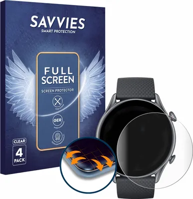 Produktbild von 4x Savvies Fullscreen Schutzfolie für Huami Amazfit GTR 3 Pro Displayschutz Folie Fullcover Klar Transparent