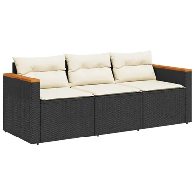 Produktbild von Gartensofa mit Kissen 3-Sitzer Schwarz Poly Rattan