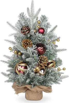 Image de Petit sapin de Noël de 60 cm avec boules et décorations neige