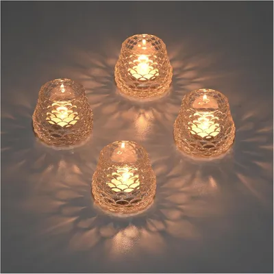 Produktbild von Set mit 4 Glas-Teelichthaltern, transparente Kerzenhalter für Tischdekoration, Glas-Teelichthalter für Weihnachten, Hochzeit