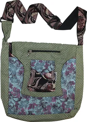 Produktbild von Schultertasche - Blumenmuster braun-grün-weiß 03 - Umhängetasche aus Stoff
