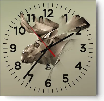 Produktbild von Wanduhr - Quadrat - Glasuhr - Elch Abstraktion - 40x40cm - Schleichendes Uhrwerk - Lautlos - zum Aufhängen bereit - Dekoration Modern - Wanddekoration aus Glas - C4AC40x40-3840