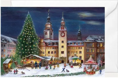 Produktbild von Weihnachtsklappkarte Chemnitz mit Rathaus-Motiv, ohne Innentext