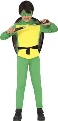 Produktbild von Schildkämpfer Abenteuerfigur Maske Gürtel Rucksack Overall Superheld Kostüm, Größe: 110/116 Farbe: Grün
