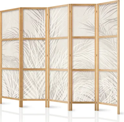 A five-panel folding screen with a botanical leaf pattern.